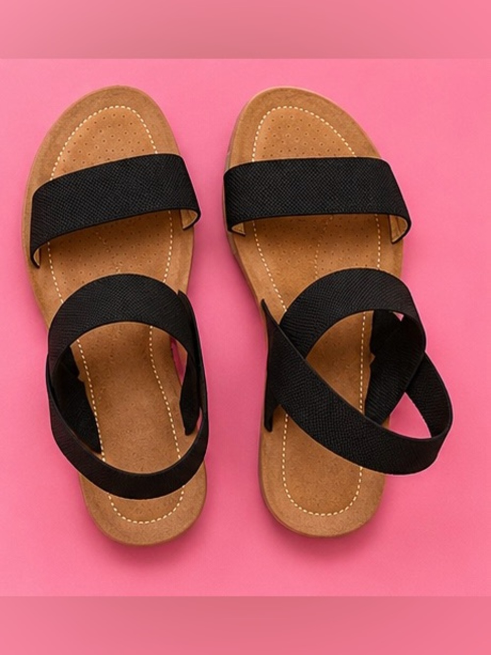 Everyday Black Strap Slide Sandals with Cushioned Footbed